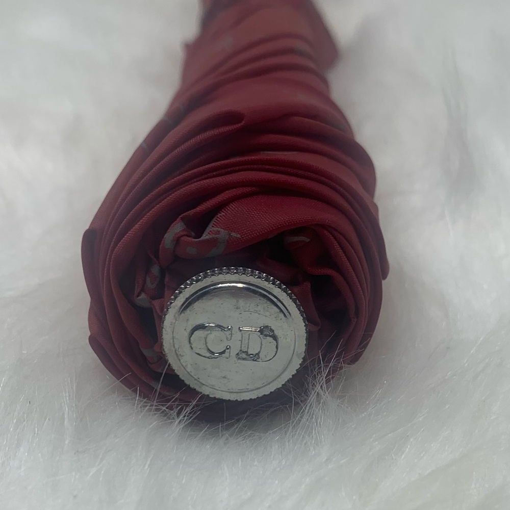 Christian Dior Logo Folding Umbrella Burgundy Vintage Parapluie Quiet Luxury Y2k - Picture 4 of 10